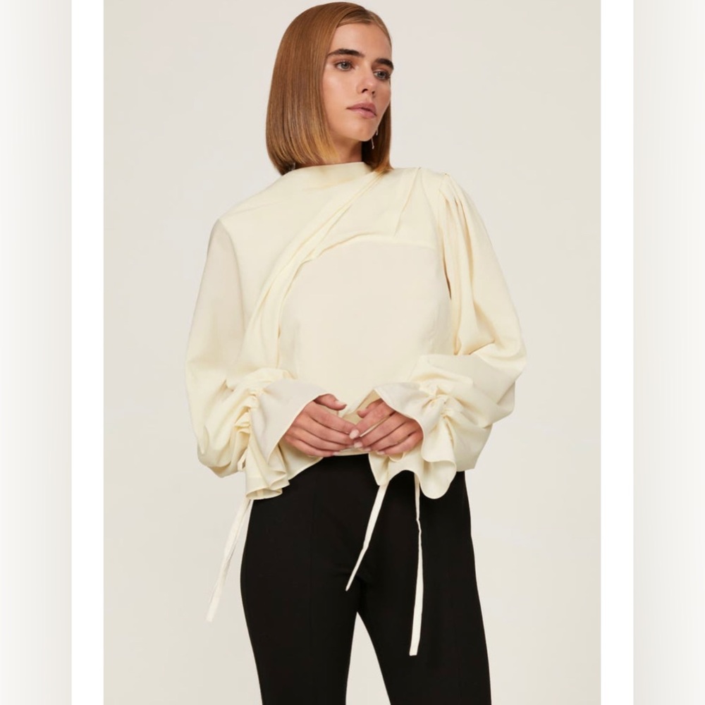 Cream Osman Yousefzada Collective Draped tie sleeve blouse